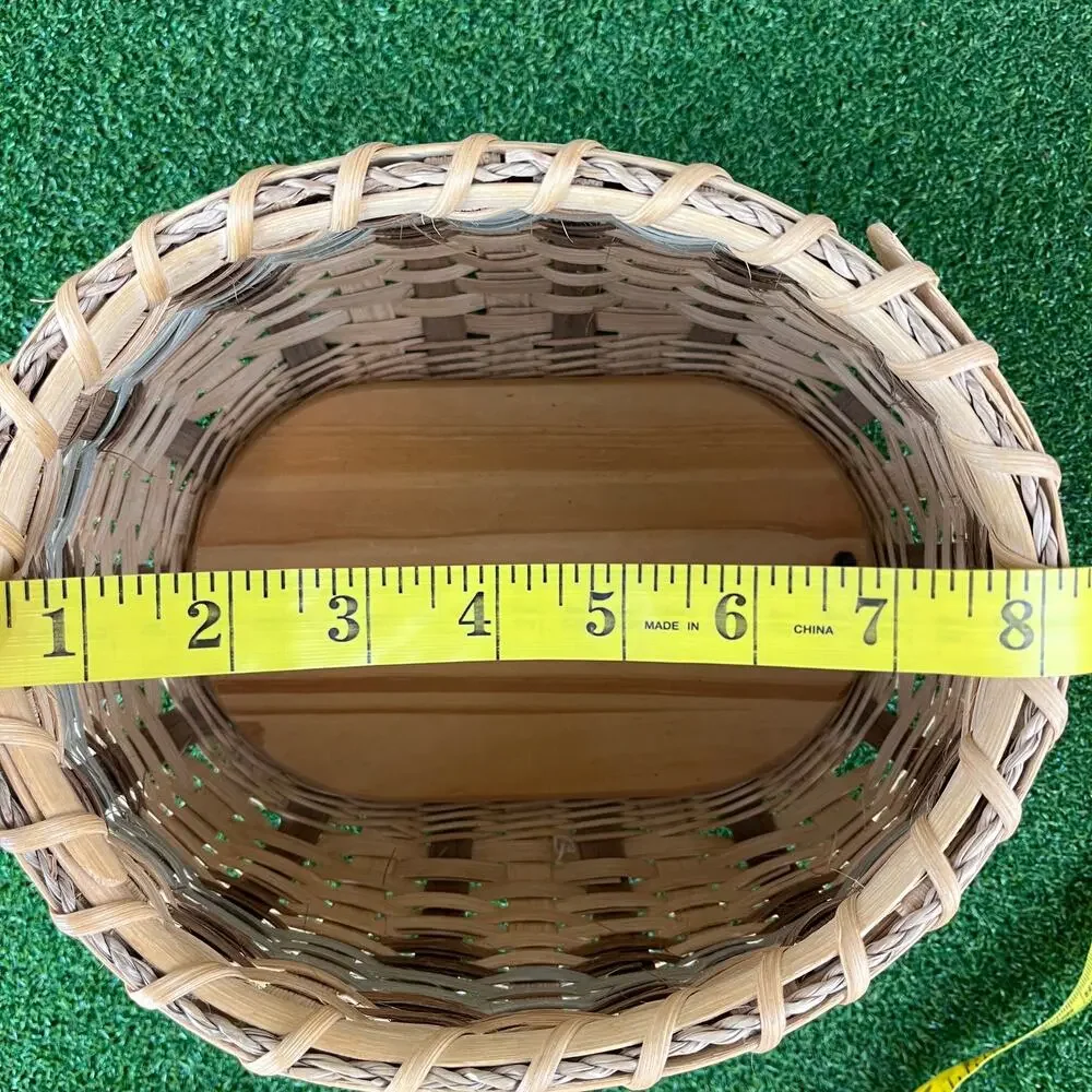 Vintage Oval Handcrafted Wooden Base Woven Storage Basket